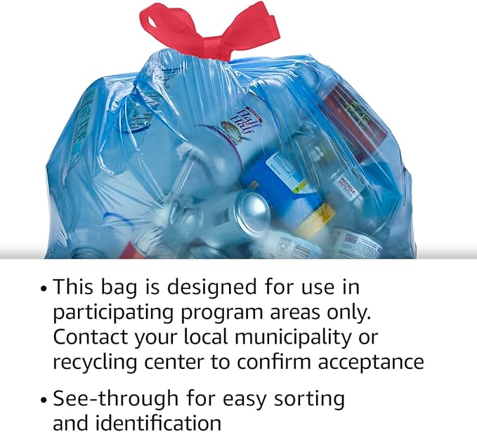 Amazon Basics Blue Recycling Drawstring Trash Bags, Tall Kitchen, Unscented, 13 Gallon, 60 Count (Pack of 6)