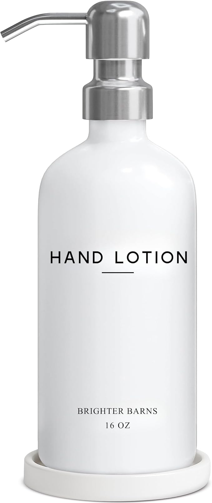 White Glass Lotion Dispenser with Pump Bathroom Set by Brighter Barns - Hand Lotion Dispenser Set with Tray - Modern Bathroom Accessories for Guest House, Hotel, Spa, Restaurant, Airbnb, Gift (White) by BrighterBarns