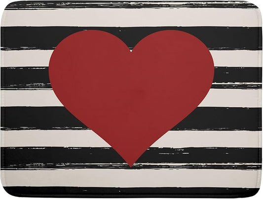 Valentine's Day Dish Drying Mat for Kitchen Counter Black Plaid Heart Microfiber Absorbent Dish Draining Reusable Washable Foldable Extra Large 18"x24" by Unknown