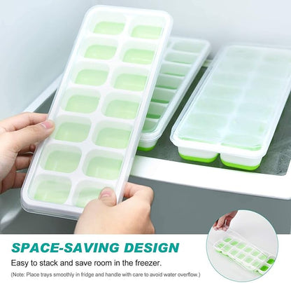Ice Cube Tray with Lids BPA Free, 4 Pack - 56 Ice Flexible Easy Release Silicone Ice Tray for Freezer Stackable No Spill Ice Tray Dishwasher Safe for Cocktail, Whiskey, Fruit, Blue & Green