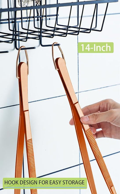 JETKONG 2 Pcs 14-Inch Kitchen Tweezers Extra Long Cooking Tweezer Tongs Stainless Steel Long Food Tweezers (Rose Gold) - Image 6