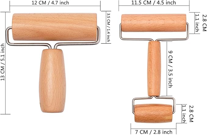 Whaline Wood Pastry Pizza Roller 2 Pieces Non Stick Wooden Rolling Pin for Home, Kitchen Baking Cooking Easy to Handle (T-Maple and H-Maple)