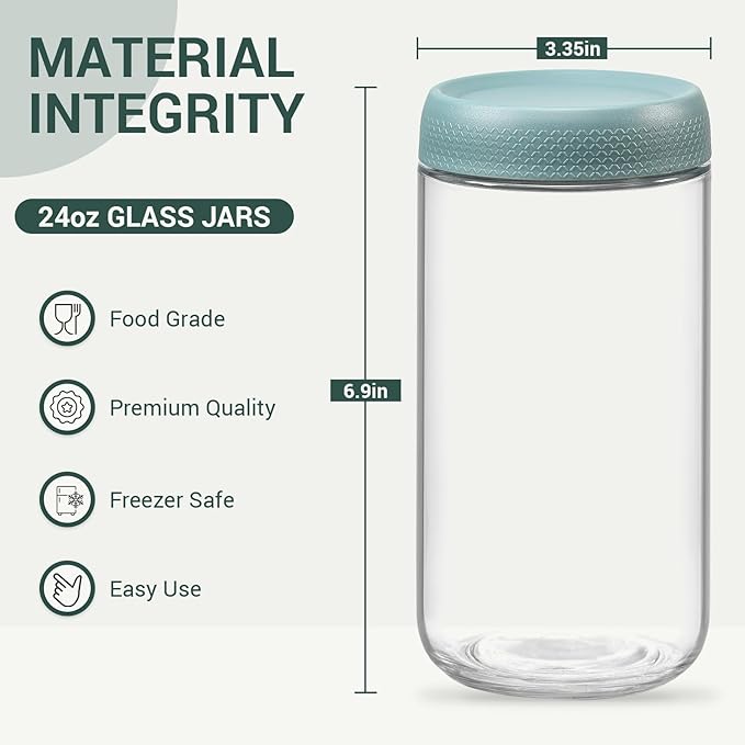 NETANY 6-pack 24oz Glass jars with Airtight Lids, Overnight Oats Containers with Lids, Wide mouth Mason Salad jars, Glass Food Storage Containers for Snacks Yogurt Spice Sugar - Image 2
