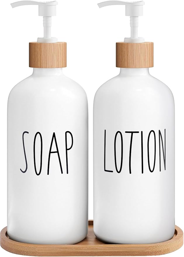 MOMEEMO White Soap Dispenser Bathroom Set, Soap and Lotion Dispenser Set Suitable for Bathroom Accessories Decor. (White) by MOMEEMO