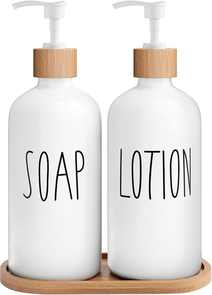 MOMEEMO White Soap Dispenser Bathroom Set, Soap and Lotion Dispenser Set Suitable for Bathroom Accessories Decor. (White) by MOMEEMO