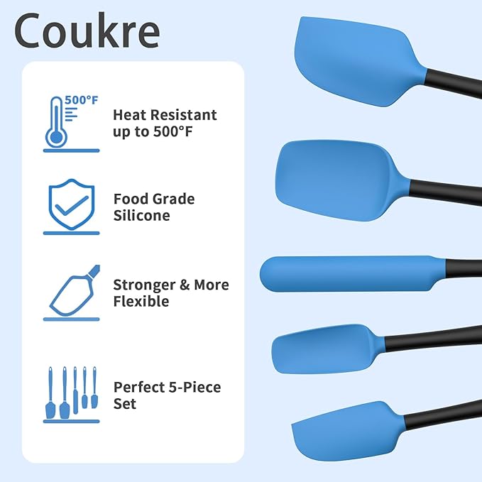 Coukre Silicone Spatula Set of 5,High Temperature Resistant, Food Grade Silicone, Dishwasher Safe, for Baking, Cooking (Blue Black) - Image 3