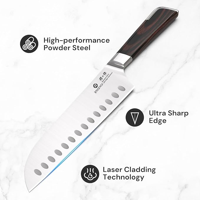 imarku Japanese Santoku Knife 7 Inch, Ultra Sharp Chef Knife, Professional Grade Powder High Carbon Steel Forged Kitchen Knife, PakkaWood Ergonomic Handle, Gifts for Women and Men - Image 5