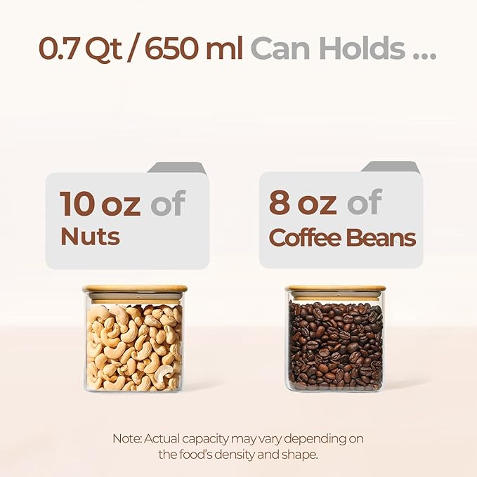 ComSaf 0.7 Qt Glass Food Storage Jars Set of 4, Clear Glass Storage Containers with Lids, Pantry Organization Jar, Spice Jar, Blooming Tea, Coffee and Sugar Container, Small Canister Set for Kitchen - Image 3