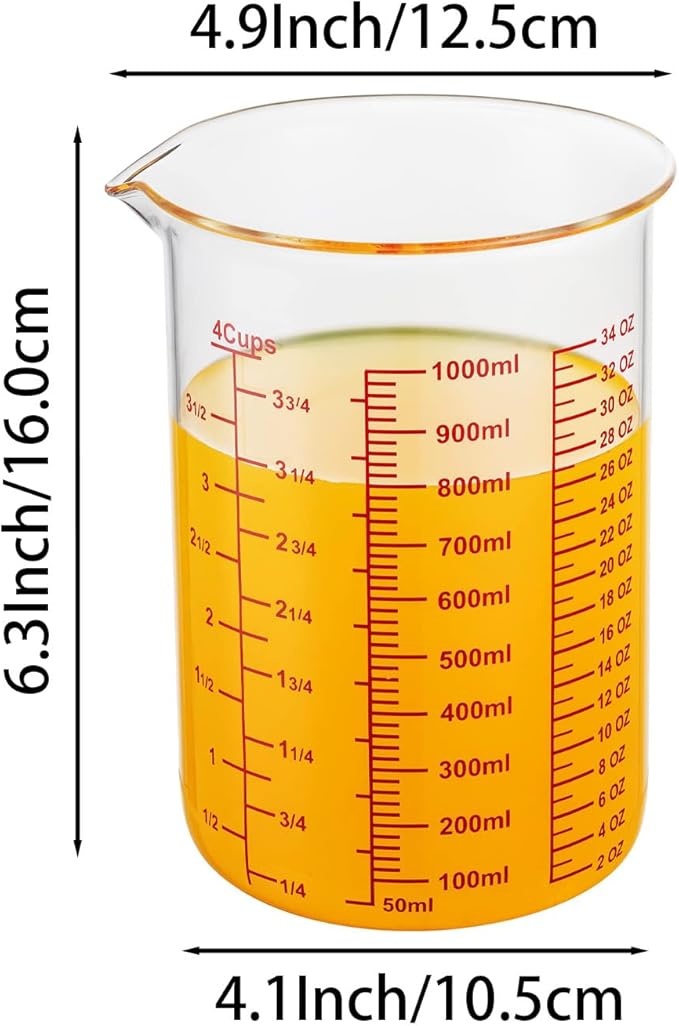High Borosilicate Glass Measuring Cup-V-Shaped Spout，Glass Measuring Beaker for Kitchen or Restaurant, Easy to Read, 1000 ML (32 Oz, 4Cup) - Image 7