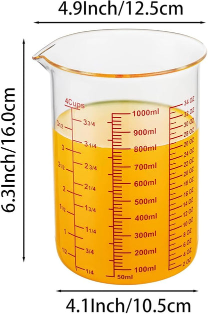High Borosilicate Glass Measuring Cup-V-Shaped Spout，Glass Measuring Beaker for Kitchen or Restaurant, Easy to Read, 1000 ML (32 Oz, 4Cup) - Image 7