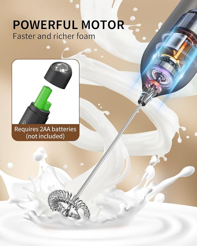 CIRCLE JOY Milk Frother Hanheld with Stand, Electric Coffee Frother, Battery Operated Hand Frother Wand Drink Mixer Mini Foamer for Matcha Lattes Cappuccino, Kitchen Gifts, Black - Image 4