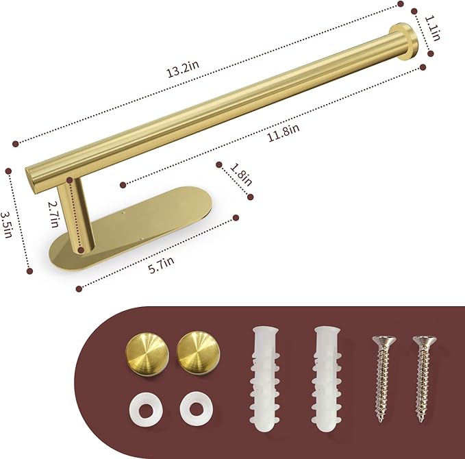 DEKAVA Paper Towel Holder Under Cabinet for Kitchen, Adhesive Paper Towel Holder Wall Mount, SUS304 Stainless Steel 13 inch(1,Gold) - Image 6