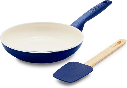 GreenPan Rio Healthy Ceramic Nonstick 8" Frying Pan Skillet and Silicone Spatula Set, Soft Grip Handle, Breaktfast Meal Set, PFAS-Free, Dishwasher Safe, Oven Safe, Oxford Blue by GreenPan