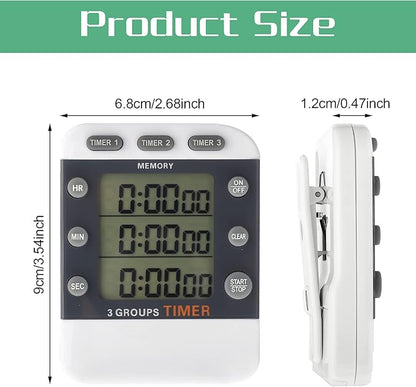 Photect 2 Pcs Digital Kitchen Timer 3 Channels Multi Timer Loud Adjustable Alarm Magnetic Count up Down Memory Preset Battery Included for Cooking Baking BBQ Study Classroom - Image 2