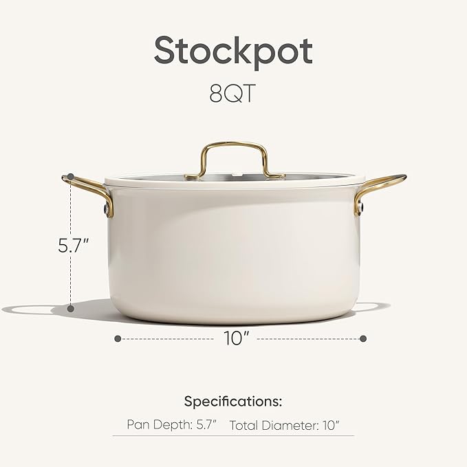 CAROTE 8QT Full Clad Tri Ply Stainless Steel Stock Pot with Lid, Kitchen Stockpot Soup Pot, Outer Ceramic Layer, Even Heating, All Stoves Compatible, Oven & Dishwasher Safe, Stay Cool Handle, White - Image 2