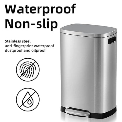 KdbK 13 Gallon Trash Can with Lid, 50L Fingerprint Proof Stainless Steel Kitchen Trash Can with Removable Inner Bucket and Lid Soft Close, Pedal Rubbish Bin for Home Office - Image 5
