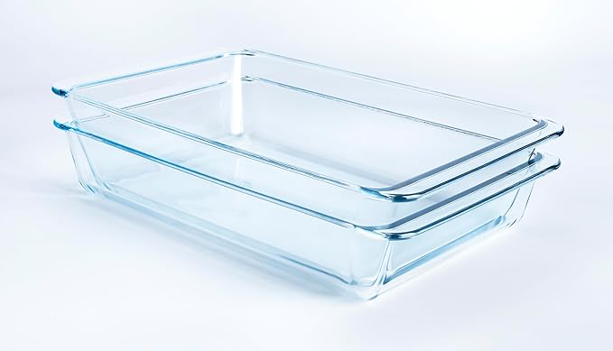 Set of 2 pcs Tempered Glass Baking Dish Set, Deep and Classic Borosilicate Glass Baking Dish Set (5.4L+4.2L). Oven, Microwave, Refrigerator and Dishwasher Safe.