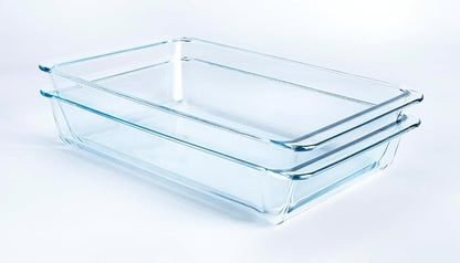 Set of 2 pcs Tempered Glass Baking Dish Set, Deep and Classic Borosilicate Glass Baking Dish Set (5.4L+4.2L). Oven, Microwave, Refrigerator and Dishwasher Safe.