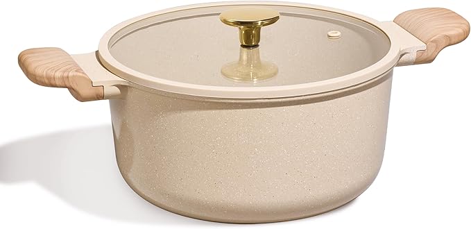 CAROTE 5 Qt Nonstick Stock Pot with Lid Soup Pot, Ceramic 5 Quart Casserole with Lid, Easy to Clean Non Stick Cooking Pot Cookware PFOA Free, Ceramic Oatmeal by CAROTE