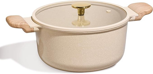 CAROTE 5 Qt Nonstick Stock Pot with Lid Soup Pot, Ceramic 5 Quart Casserole with Lid, Easy to Clean Non Stick Cooking Pot Cookware PFOA Free, Ceramic Oatmeal by CAROTE