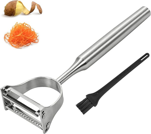 Stainless Steel 2 in 1 Julienne Peeler – Dual Blade Vegetable Cutter for Peeling & Julienne, Multifunction Tool for Potato Carrot Zucchini Cucumber, Kitchen Gift
