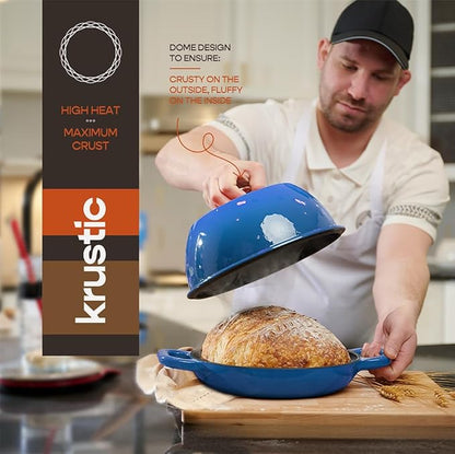 Krustic Enameled Cast Iron Dutch Oven for Sourdough Bread Baking | 6 Quart Pot with Lid | 10 Inch Ceramic Enamel Thick Coated Cookware Set with Non Stick Silicone Baking Mat for Cooking
