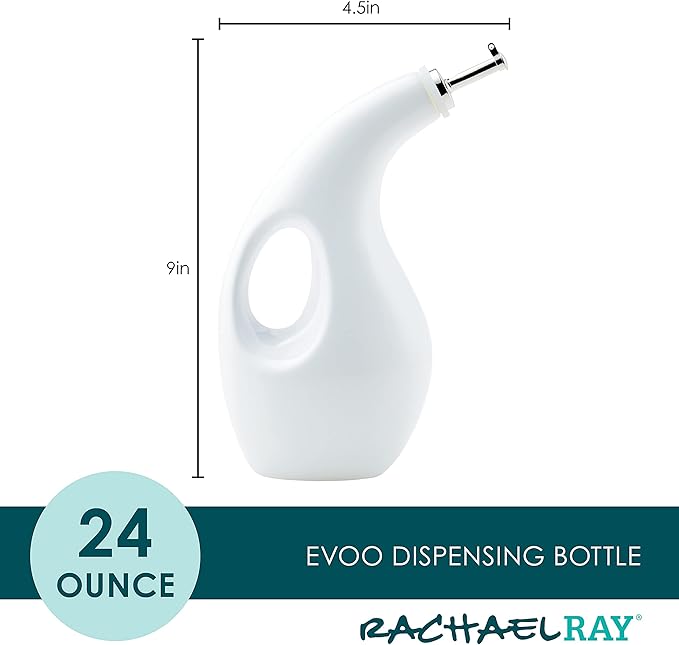 Rachael Ray Ceramic EVOO Oil and Vinegar Dispensing Bottle with Spout, 24 Ounce, White - Image 2