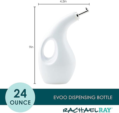 Rachael Ray Ceramic EVOO Oil and Vinegar Dispensing Bottle with Spout, 24 Ounce, White - Image 2