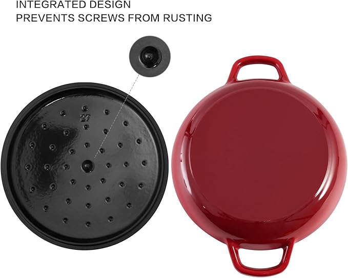 Flavehc Braiser Enameled Cast Iron Braiser 2.25 qt Braiser Pan with Lid Red Shallow Cast Iron Casserole Braiser Pan with Handels