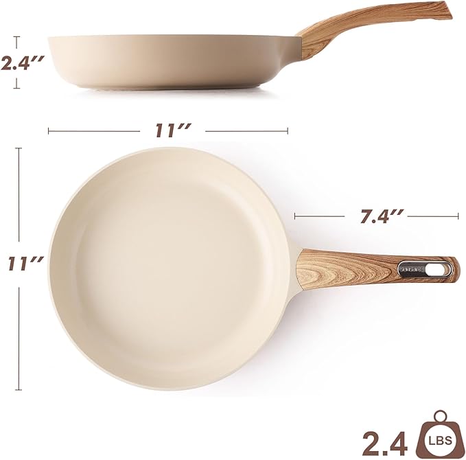 SENSARTE Ceramic Nonstick Frying Pan Skillet 11Inch Non Stick Omelette Pans, Non-toxic Healthy Kitchen Cooking Chef's Pan, Free of Intentionally Added PFOA/PFAS/PTFE, Induction Compatible, Taupe - Image 7