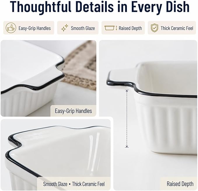 6 Pcs Ceramic Baking Dish, 12 Oz Small Casserole Dish with Handle, Porcelain Bakeware Sets, 5 inch Rectangular Lasagna Pans, Baking Serving Dishes for Casserole, Cakes, Dishwasher Oven Safe - Image 5