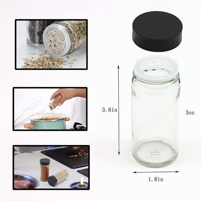 Tianifa 6pcs Black Spice Jars, 3 oz Glass Seasoning Bottles, Spices Container, Empty Spice Jars,Round Spice Bottles with Airtight Plastic Caps with Shaker Lids - Image 2