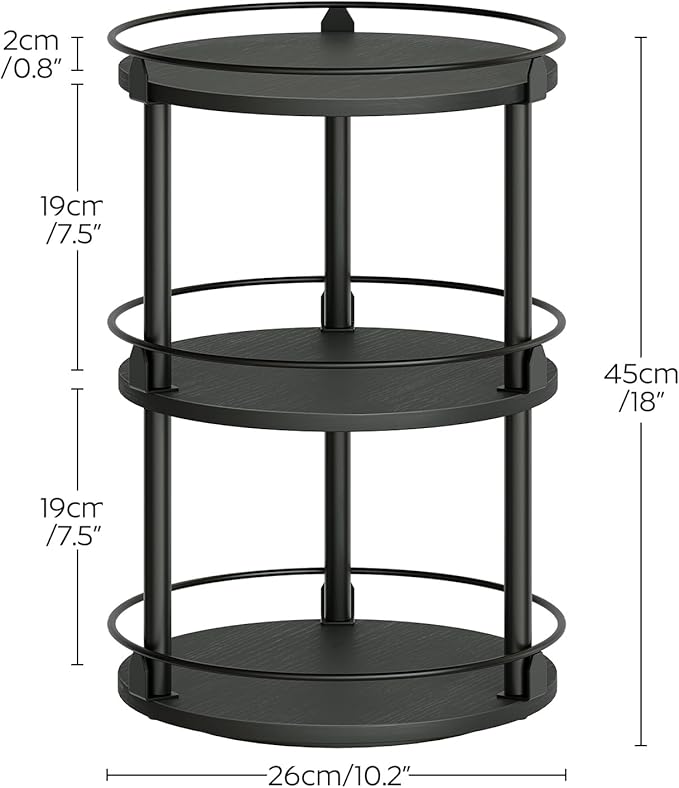 YATINEY 3-Tier Lazy Susan Organizer, Rotating Spice Rack, Spinning Organizer, Industrial Turntable Spice Rack Organizer for Cabinet, Kitchen Countertop, Pantry, Black SR23BK - Image 9