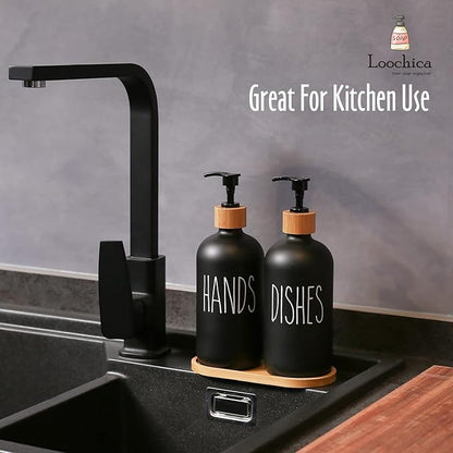 LOOCHICA 2 Pack Black Glass Soap Dispenser Set with Tray, Hand and Dish Glass Soap Dispensers for Kitchen Sink, Matte Black Soap Dispenser Suitable for Kitchen Sink, Rustic Kitchen Décor - Image 7