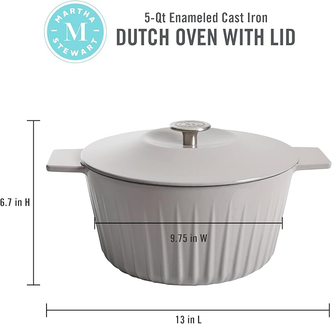 Martha Stewart Eastholm 5 QT Enameled Cast Iron Dutch Oven, Grey