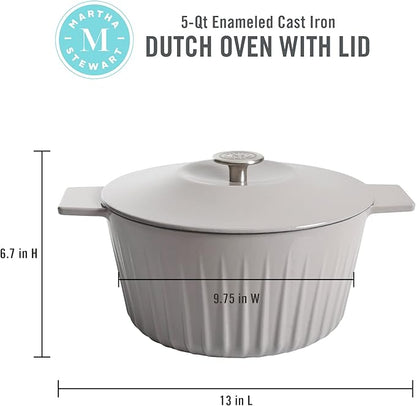 Martha Stewart Eastholm 5 QT Enameled Cast Iron Dutch Oven, Grey