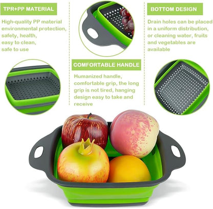 AUAUY 2 PCS Collapsible Colander Set, Square Silicone Folding Colander with Plastic Handles, Eco-Friendly Large Hole Kitchen Strainer for Draining Pasta Vegetables Fruits-1 Large and 1 Small - Image 4