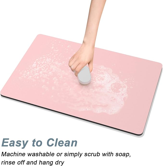 Rnivvi Coffee Mat, 16" x 24" Coffee Bar Mats for Espresso Machine Station Accessories and Organizer, Hide Stain Rubber Backed Absorbent Dish Drying Pad for Kitchen Counter, Cute Bar Decor Pad, Pink - Image 5