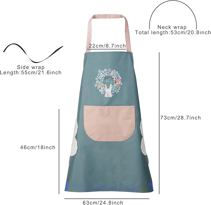 DILLMAN Women Kitchen Apron with Hand Wipe Pockets，Big Pocket,Hand-wiping, Waterproof for Cooking Baking