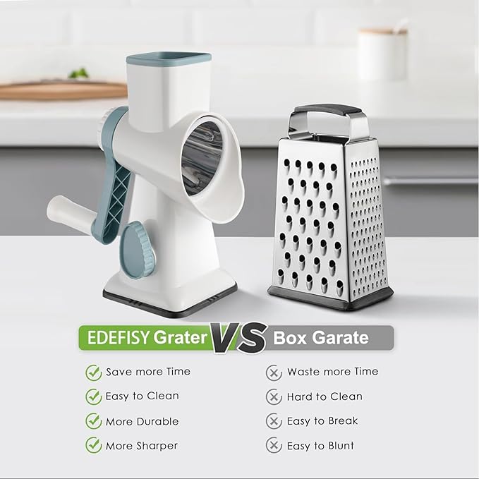 Cheese Grater Hand Crank Rotary Vegetables Shredder with Handle, 3-in-1 Graters with Interchangeable Blades and Non-slip Base Multifunctional Slicer for Kitchen - Image 5