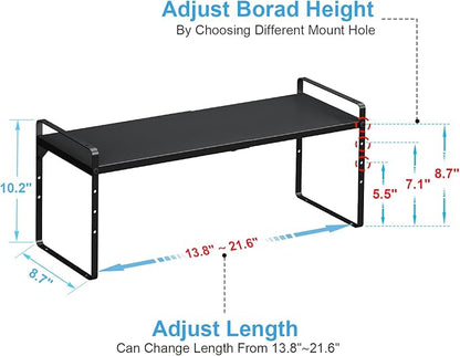 Set of 2 Expandable Cabinet Shelf Organizer, Stackable Kitchen Countertop Shelves Spice Racks, Small Metal Storage Shelf For Cupboard Counter Tabletop, 30 LBS Heavy Duty, Adjustable, 13.8" to 21.6" - Image 2