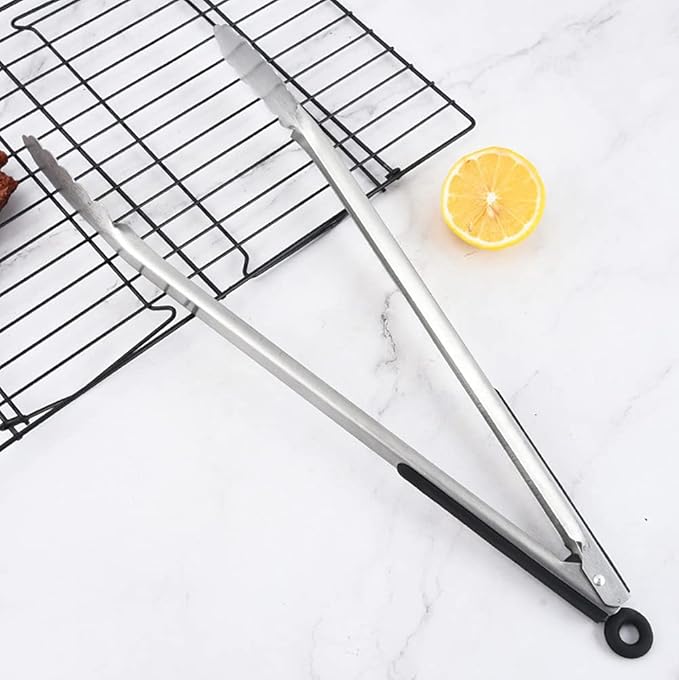 BBQ Tongs for Grilling, 17" Long Kitchen Cooking Stainless Steel Heavy Duty Locking Grill Tongs with Soft Grip Silicone Handle - Image 7