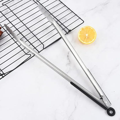 BBQ Tongs for Grilling, 17" Long Kitchen Cooking Stainless Steel Heavy Duty Locking Grill Tongs with Soft Grip Silicone Handle - Image 7