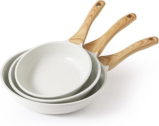 SENSARTE Nonstick Frying Pan Skillets, White Ceramic Coating Omelette Pans, Healthy Cookware Chef's Pan, PTFE & PFAS Free (8+9.5+11 Inch) by SENSARTE