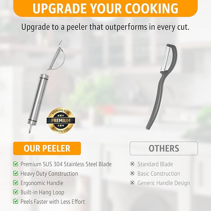 Potato Peeler Stainless Steel, Curved Multifunctional Vegetable Peeler for Kitchen, Peeler Knife Ultra Sharp Blade, Fruit & Veggie Food Peeler, Eye Remover, Hang Loop