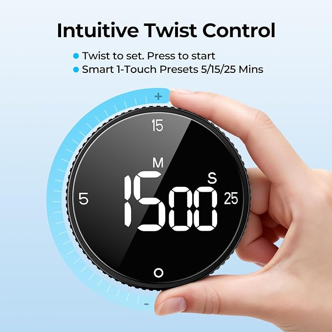 Digital Kitchen Timer, Large Display Magnetic Countdown Countup Timer, 3 Preset Times (5, 15, 25),Volume & Brightness Adjustable for Cooking Classroom Studying, Easy for Kids (Black,2Pcs) - Image 3