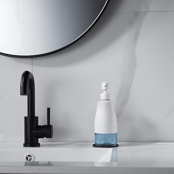 Gaussra White Soap Dispenser with Coaster and Stickers, Stainless Steel and Glass Bottle Hand Pump Dispenser, Refillable Liquid Hand Soap Dispenser for Bathroom & Kitchen (11OZ / 320ML) - Image 6