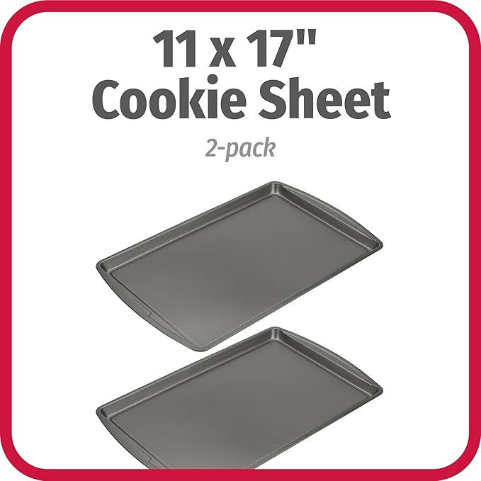 GoodCook Everday Nonstick Carbon Steel 17 x 11-Inch Baking Sheet Set, 2 Pack – Medium Sized Cooking Pans, Bakeware Set, Cookie Sheets for Baking, Oven Pan Set - Image 2
