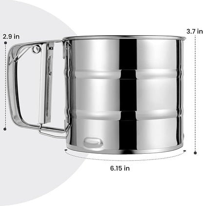 Flour Sifter, Stainless Steel Sifter for Baking, Double Layer Fine Mesh Baking Sifter, One Hand Press Crank Sifter for Powdered Sugar Shaker Duster, Flour Sieve Sifter for Baking Cakes Rondauno