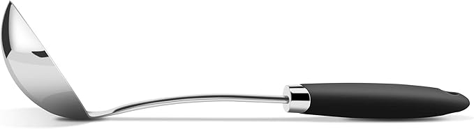 12 Inch Soup Ladle, Black Stainless Steel Ladle Spoon with Comfortable Handle, Long Handle Soup Serving Spoon for Cooking, Stews, Sauce, Gravy, Broth, Kitchen Utensil
